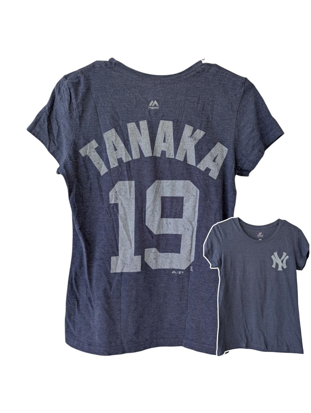 New York Yankees Tanaka #19 Baseball T-Shirt Womens Medium Majestic MLB 17x24